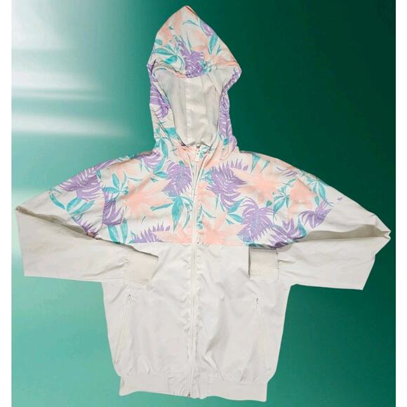 CSG Floral Tropical Windbreaker Track Jacket Hooded White Pastel Zip Adult SM - Picture 1 of 12